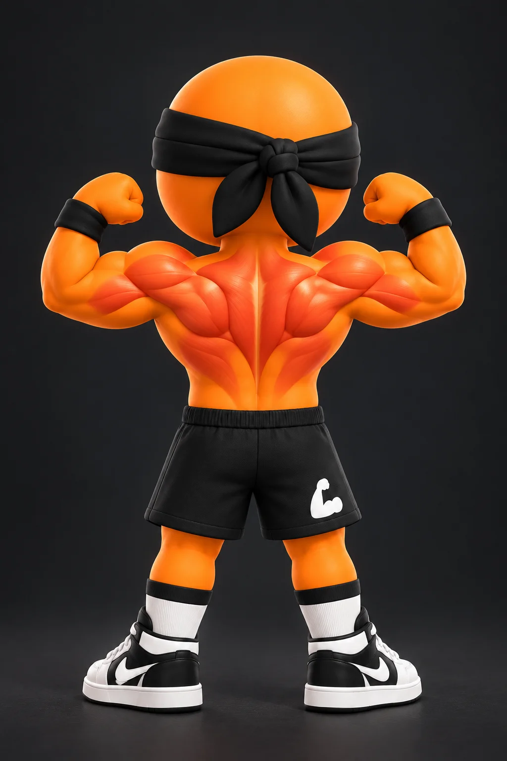 Mister Bibi de dos, avec les muscles du haut du corps mis en évidence.
